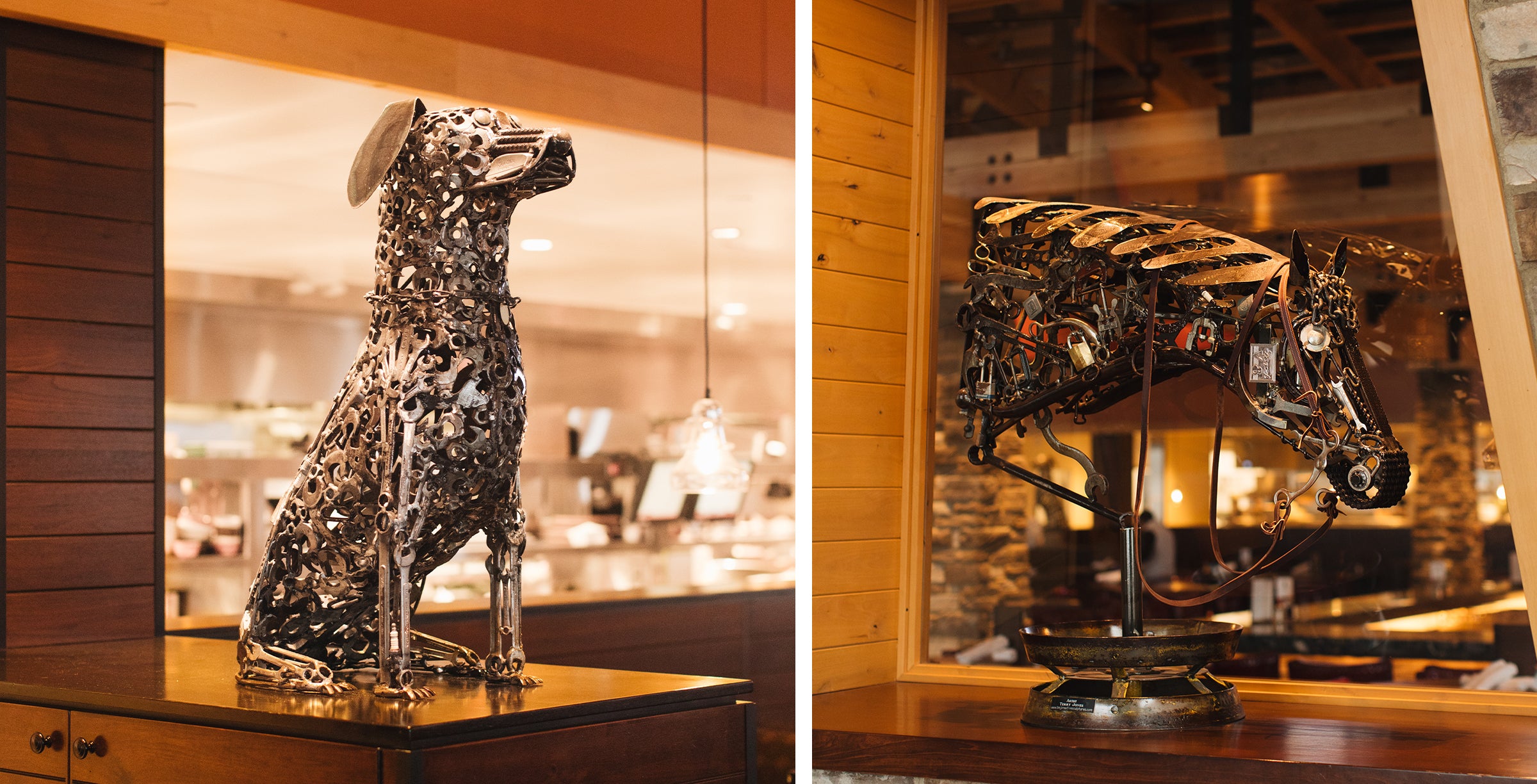 Lazy Dog Statues Around The Restaurant