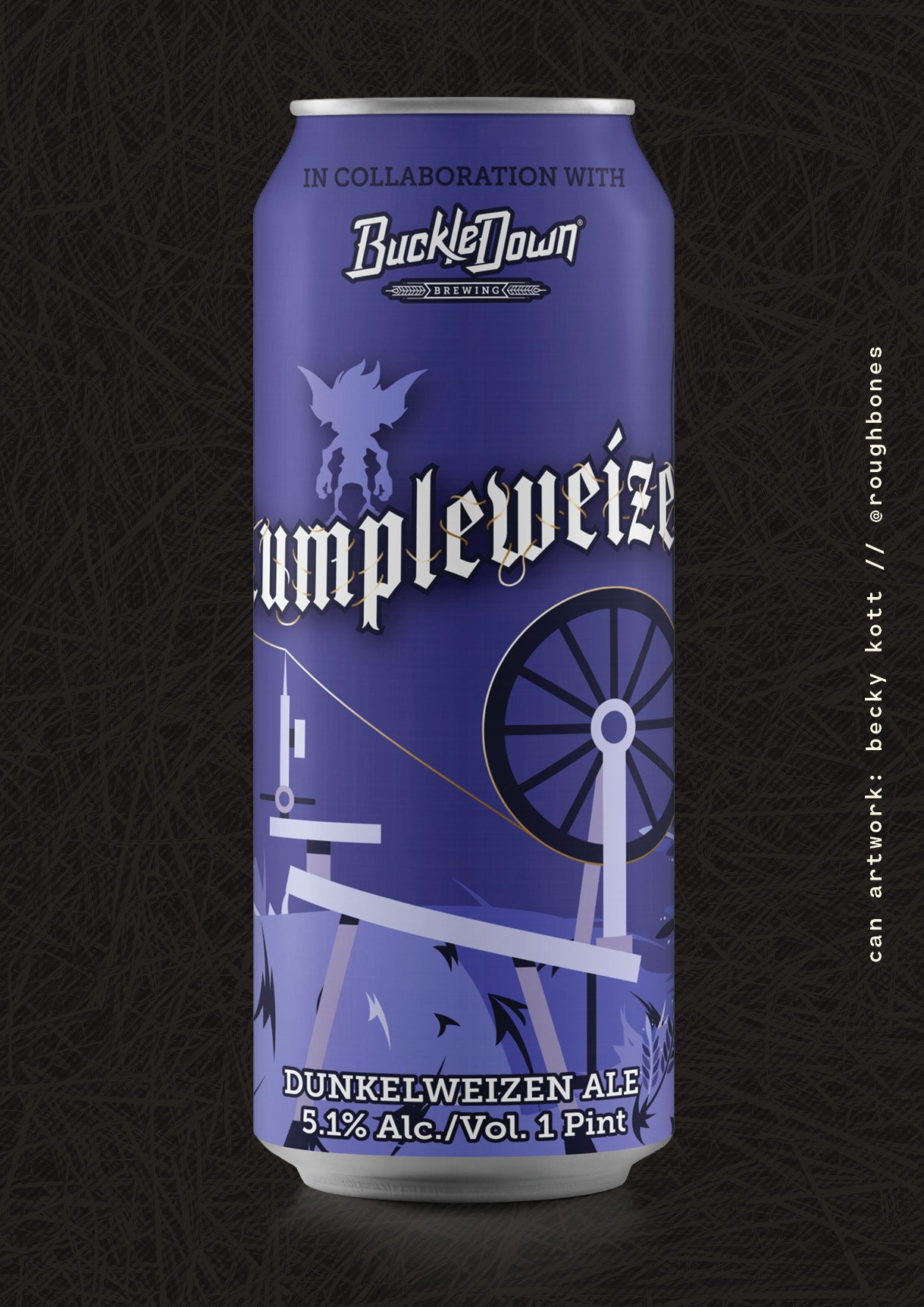 Rumpleweizen, a Dunkelweizen that spins classic ingredients into liquid gold. This hazy amber by BuckleDown Brewing from Lyons, IL.