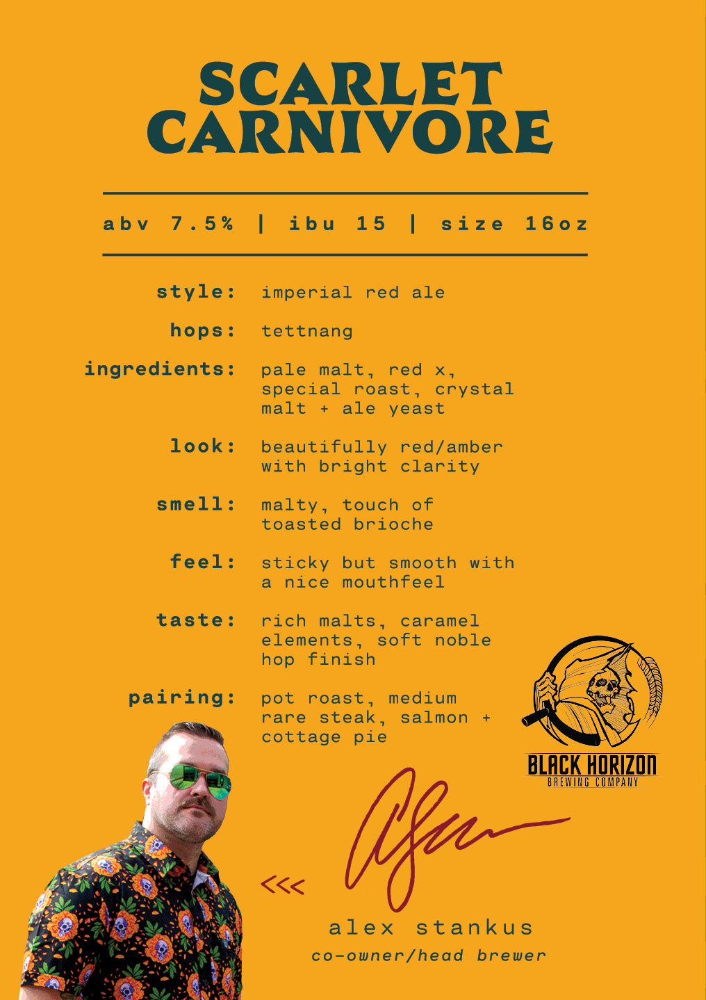 Scarlet Carnivore, an imperial red ale by Black Horizon Brewing Company in Willowbrook, IL