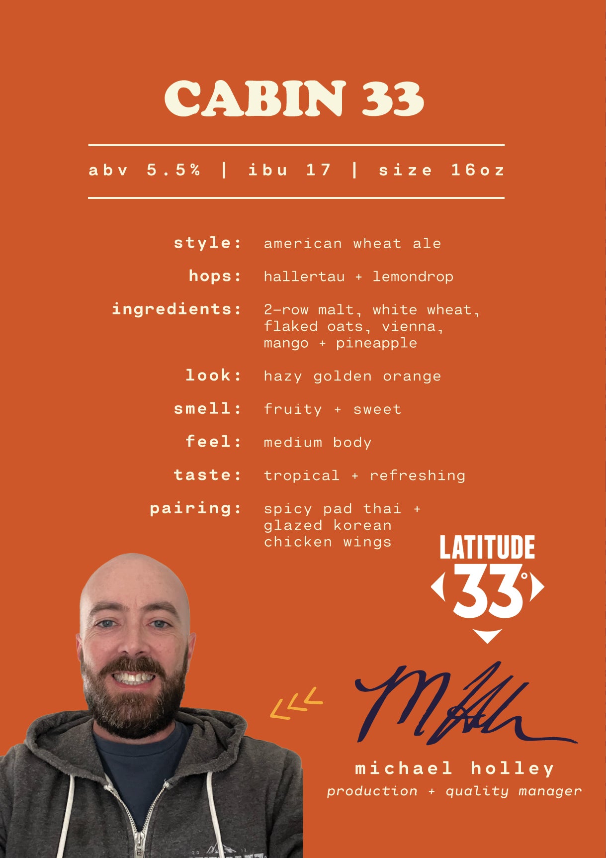 Latitude 33 Cabin 33 American Wheat Ale