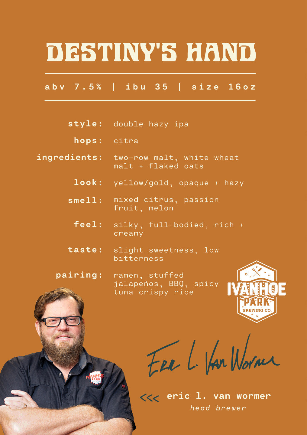 Destiny’s Hand a double hazy IPA by Ivanhoe Park Brewing Co.